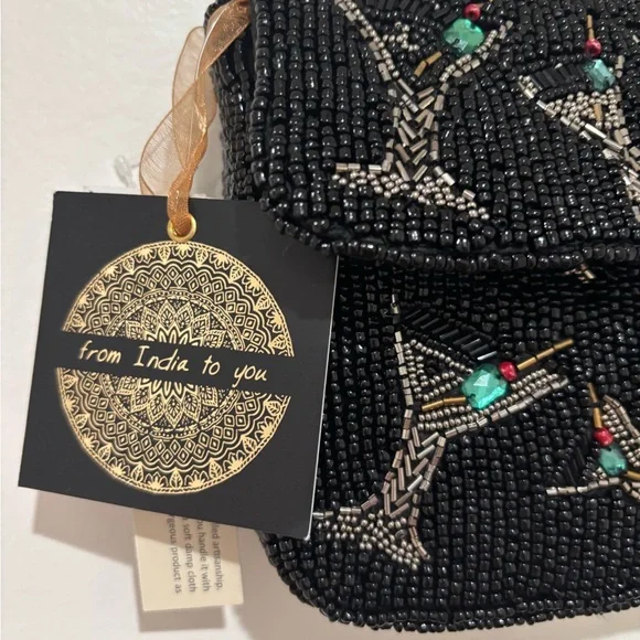 Viral Beaded Black Martini Cocktail Clutch Shoulder Bag - Picture 3 of 13